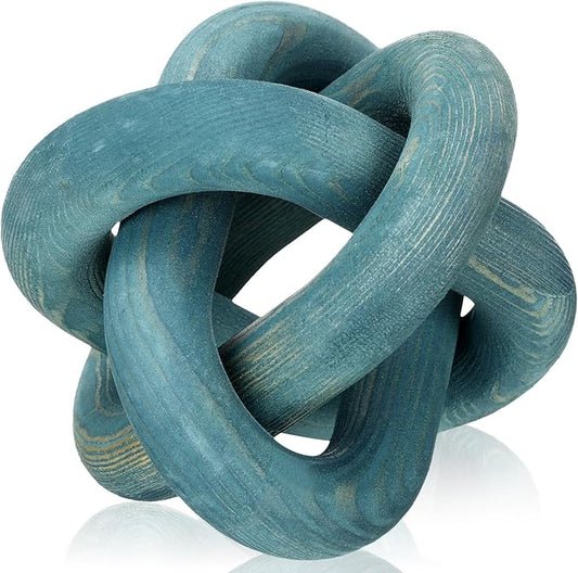 3 Link Wood Knot Decor Rustic Home Décor Accents Hand Carved Coffee Table Decoration, Boho Chain Link Decoration, Modern Shelf, Rustic Objects for Home Living Room Bedroom(Blue)