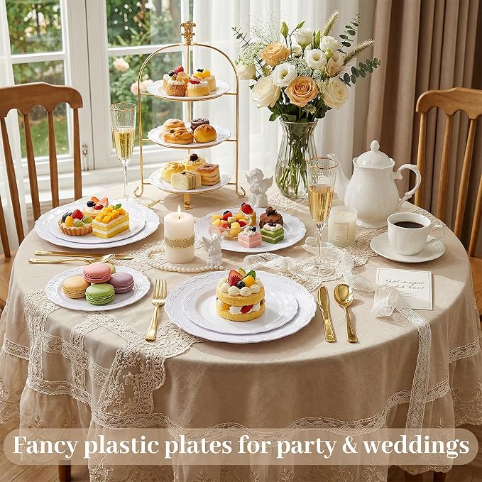 DaYammi 60PCS White Plastic Plates, Heavy Duty White Disposable Plates Premium - Image 4