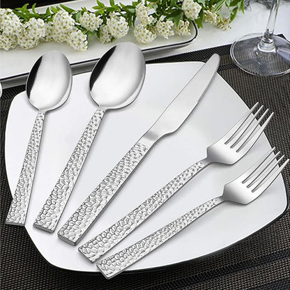 LIANYU 50-Piece Silverware Set for 10, Stainless Steel Flatware Set, Hammered - Image 6