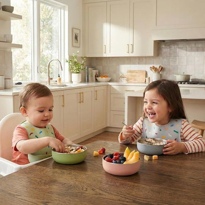 Monkey Proof™ Non-Toxic Stainless Steel Child Bowl 5” with Non-Slip Silicone Shell, Multi-color, (Set of 4 bowls) Unbreakable, Mess Free Feeding for Babies, Toddlers, Kids, BPA free