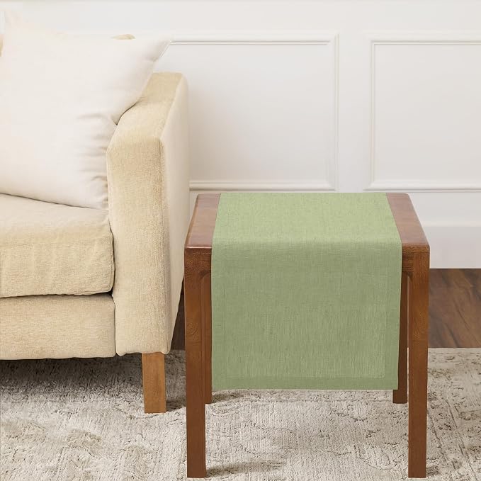 Solino Home 100% Pure Linen Table Runner Olive Woven, Athena 14 x 36 in | Table by SolinoHome