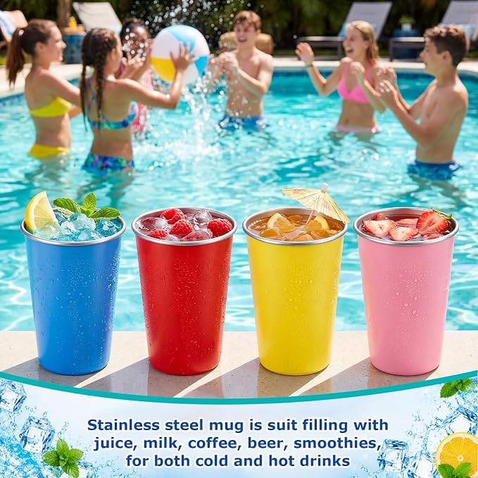 Mimorou 4 Pack 16 oz Stainless Steel Pint Cups Metal Cups Unbreakable Drinking - Image 4