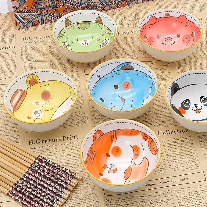 6 PCS Ceramic Rice Bowls, Cute Cartoon Small Dessert Bowl, Cereal Bowls Serving - Image 5
