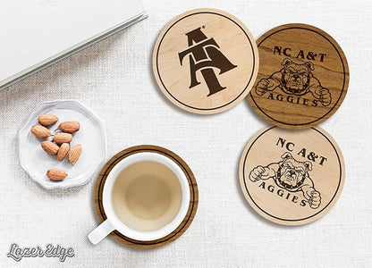 LazerEdge NC A&T Aggies Wooden Coaster Set - Maple Wood - Officially Licensed Product - 4-Pack