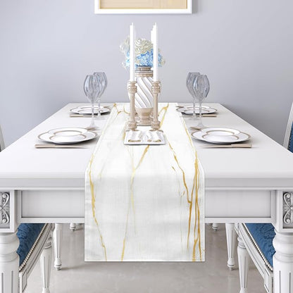 White Gold Table Runner Marble Linen Table Runners, Long Coffee Dresser Runners - Image 3
