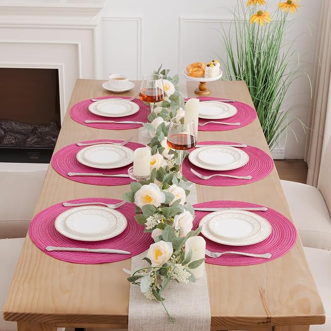 SHACOS Round Braided Placemats Set of 6 Cotton Polyester Woven Place Mats 15 - Image 7