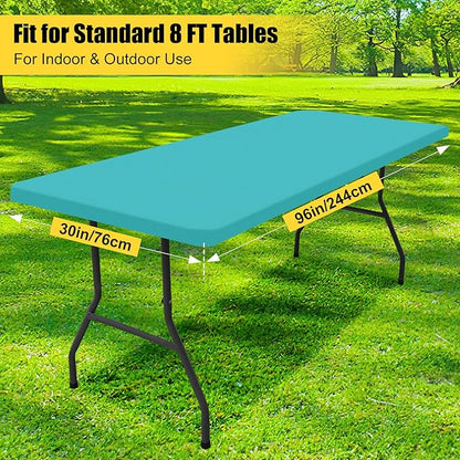 Smiry Rectangle Picnic Table Cloth, Waterproof Elastic Fitted Tablecloths for 8 Foot Tables, Washable Polyester Table Cover for Camping, Indoor and Outdoor (Turquoise, 30"x96")