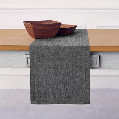 Solino Home 100% Pure Linen Table Runner Charcoal Grey, Athena 14 x 90 in | - Image 2