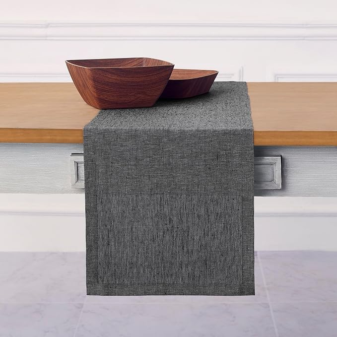 Solino Home 100% Pure Linen Table Runner Charcoal Grey, Athena 14 x 120 in | - Image 2