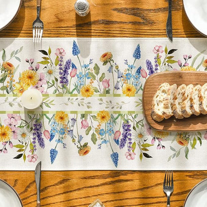 Artoid Mode Bloom Flowers Tulip Spring Table Runner, Seasonal Easter Holiday - Image 3