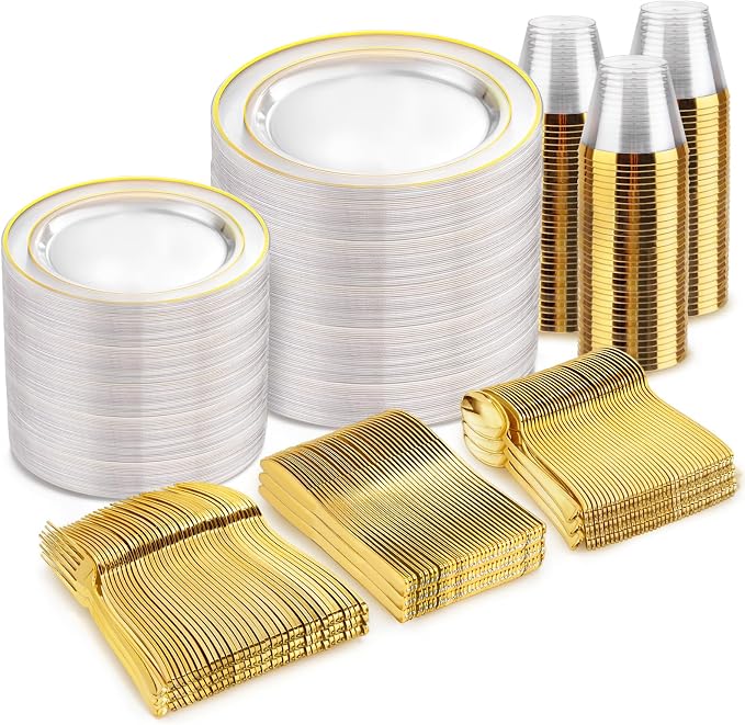 bUCLA 600PCS Clear Plates with Gold Trim by BUCLA