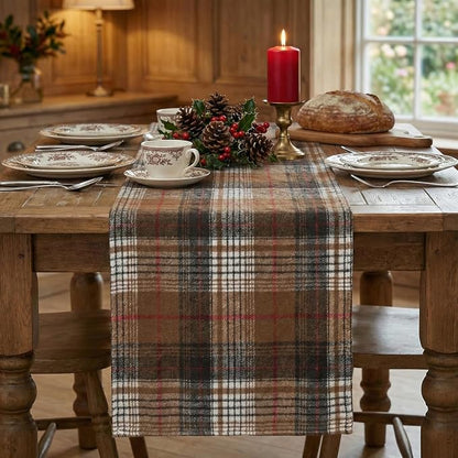 Artoid Mode Coffee Brown Farmhouse Plaid Retro Fall Table Runner, Thanksgiving - Image 2