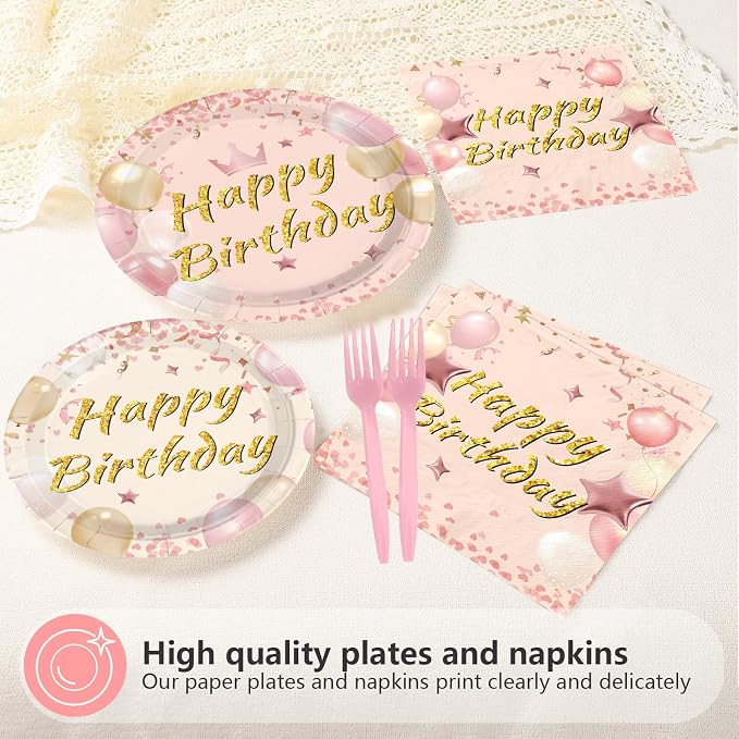 96 Pcs Blush Beige Birthday Party Decorations, Serves 24 | Boho Dusty Pink - Image 3