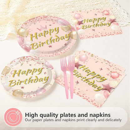 96 Pcs Blush Beige Birthday Party Decorations, Serves 24 | Boho Dusty Pink - Image 3