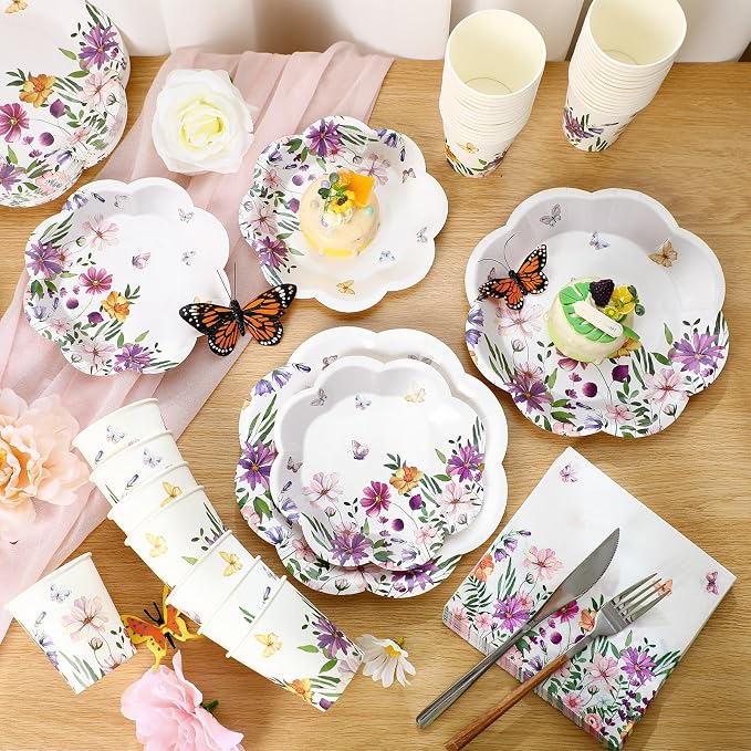 250 Pcs Wildflower Disposable Paper Plate Napkins | Disposable Paper Pink - Image 4
