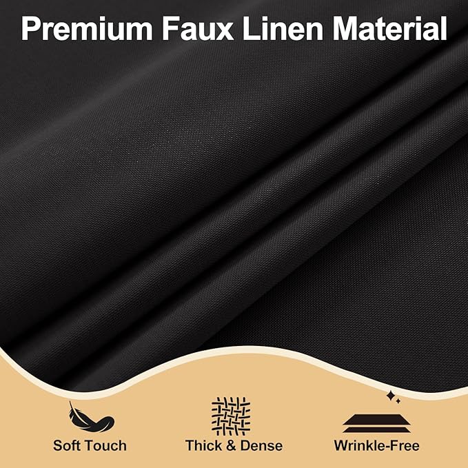 JIUZHEN Round Tablecloth Linen Textured Wrinkle Stain Resistant Farmhouse Table Cloth Decorative Fabric for Kitchen, Dining, Party, Wedding,Outdoor Use,30 Inch Round,Black