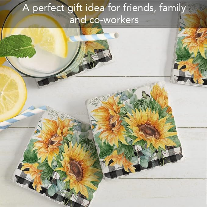 Thirstystone Sunflower Fields 4 Pack Tumbled Tile Stone Coasters | 4" Square - Image 7