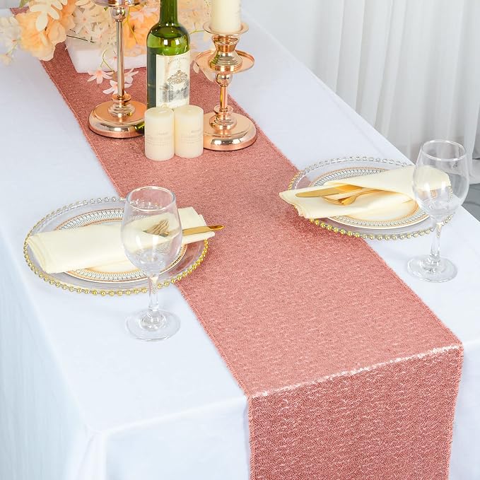 ShiDianYi 12''x72'' Blush Pink Sequin Table Runner - Image 6