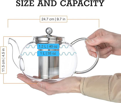 Glass Teapot Set with 4 Double Wall Tea Cups & Removable Stainless Steel Infuser - Image 5