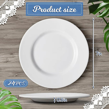 Hushee 24 Pack 7 Inch White Dessert Plates/salad Dishes Set, Melamine Small Dinner Plates Round Serving Dishes for Snacks, Bread, Fruit, Cake and Salad, Home Restaurant Supplies