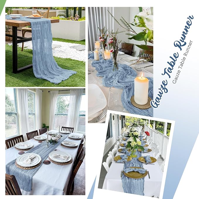 16 Pack Dusty Blue Cheesecloth Table Runners 20x120 Inch Gauze Table Runner - Image 5