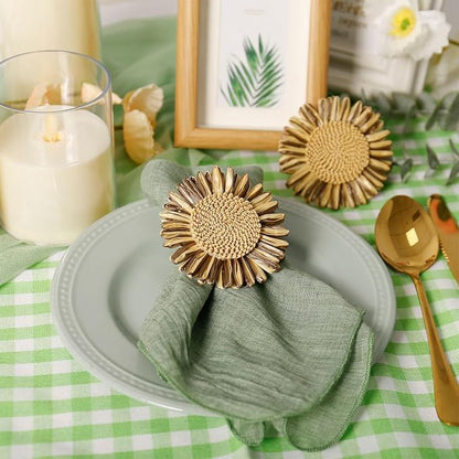 Handmade Sunflower Napkin Rings Set of 8, Bronze Raffia Daisy Napkin Ring - Image 5