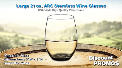 DISCOUNT PROMOS 10 ARC Stemless Wine Glasses Set, 21 oz. - Chardonnay, Cabernet, Merlot, Sauvignon - Black