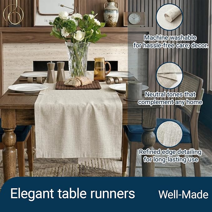 Q&J Fabric Co. Linen-Textured Table Runner 1 Pack 13x72 Inch Beige | Polyester - Image 2