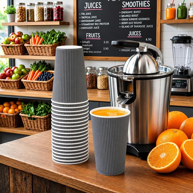 Restaurantware 16 Ounce Ripple Wall Disposable Coffee Cups, 500 Insulated Gray - Image 4