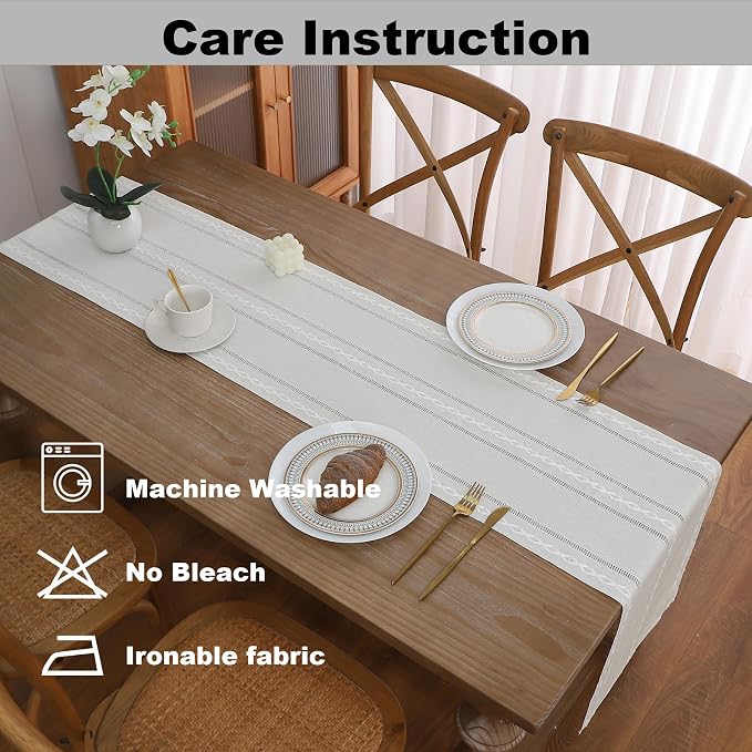 Gernaice 2PCS Boho Table Runner, Rustic Cotton Linen Farmhouse Table Runners - Image 5