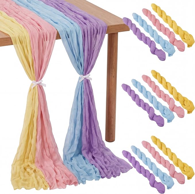 12 Pcs Pastel Cheesecloth Gauze Table Runners by Remagr