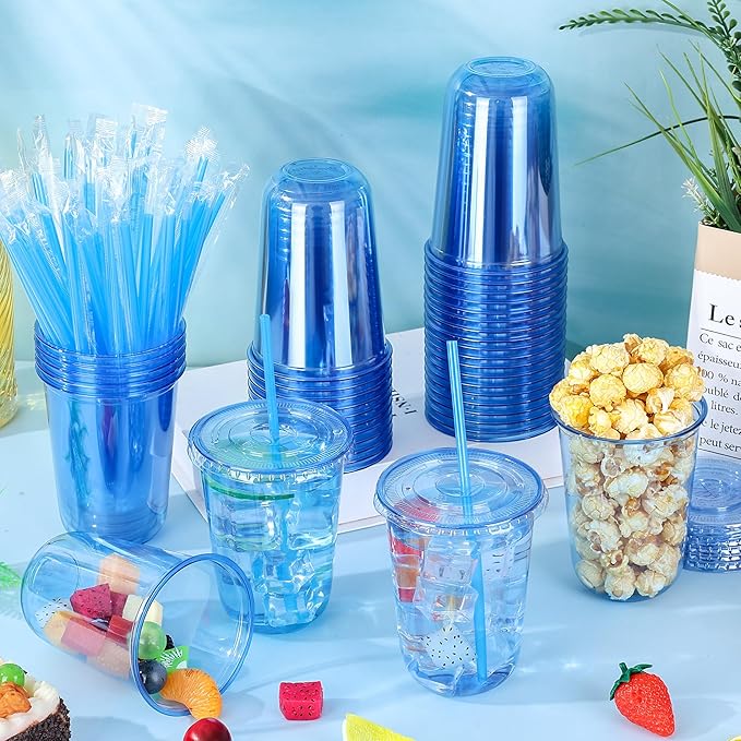 KesaPlan 50 Pack 16 oz Blue Plastic Party Cups - Image 3