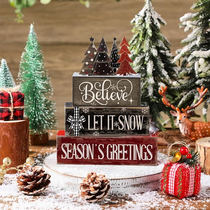 Moucuny 4 Pcs Christmas Table Decor Christmas Tree Centerpiece Rustic - Image 3