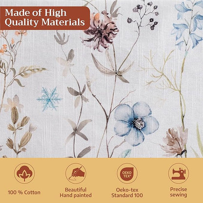 Maison d' Hermine Table Cloth Round Table 100% Cotton 63 Inches Fall Tablecloth Reusable Everyday Use for Thanksgiving Christmas Decorations Dining Farmhouse Party (Ice Florals)