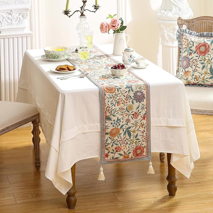 bilin gaier Designer Linen Long Table Runner, Colorful Floral Pattern, Dining - Image 3