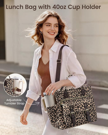 LOVEVOOK Cheetah Print Lunch Bag Women, Insulated Lunch Tote Bag - Image 2