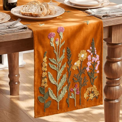 Artoid Mode Caramel Soft Chain Embroidery Wild Floral Fall Table Runner by ArtoidMode