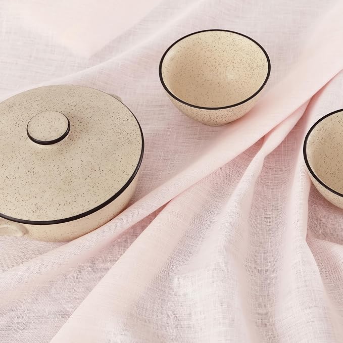 Solino Home 100% Pure Linen Dining Table Runner Pink Hemstitch, 14 x 120 in | - Image 3