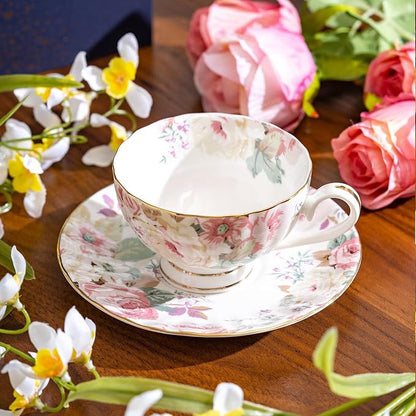 fanquare Pink Floral Tea Cup and Saucer Set - Image 3