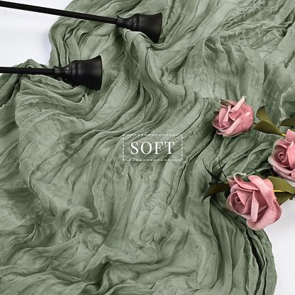 10FT Sage Green Cheesecloth Table Runner 35 x 120 Inches Long Runner - Image 4