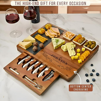 Personalized Charcuterie Board Set with Stainless Steel Knives – Wedding, Bridal Shower, Anniversary, Engagement, Valentines Day Gifts for Her, Him, Housewarming, Gift for Couples, Custom Gifts