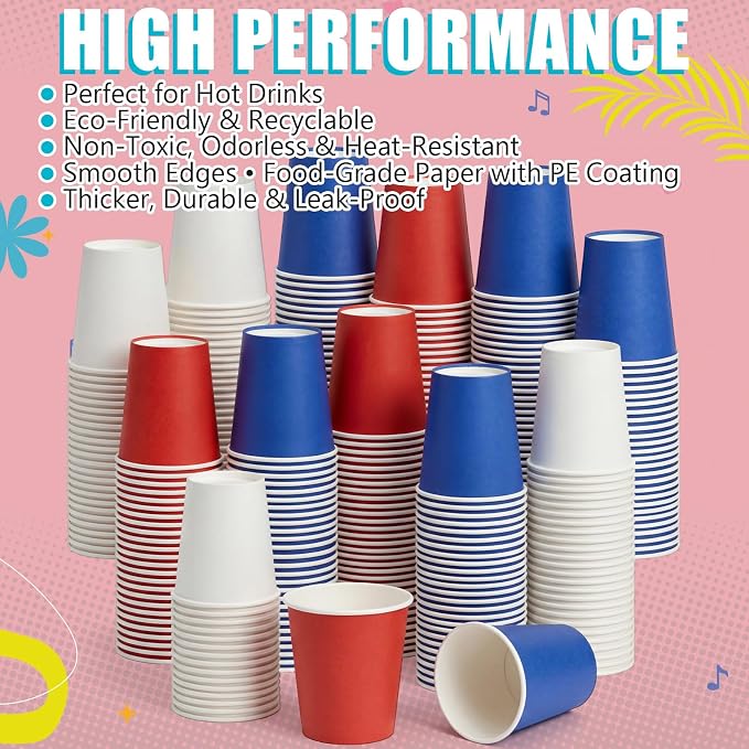 Mimorou 300 Pack 8 oz Disposable Patriotic Paper Cups - Image 4