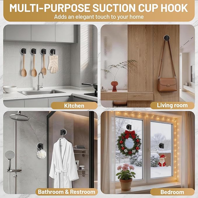 Large Suction Cup Hooks for Shower, Heavy Duty Rust-Resistant No-Drill Towel & - Image 3