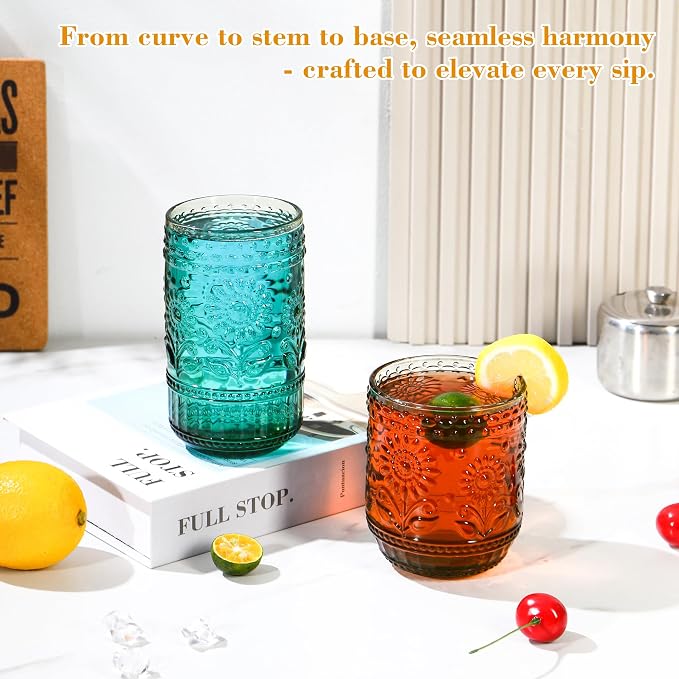 Green Drinking Glasses Set of 12, 16 Oz Highball & 13 Oz Cocktail Glasses - Image 5
