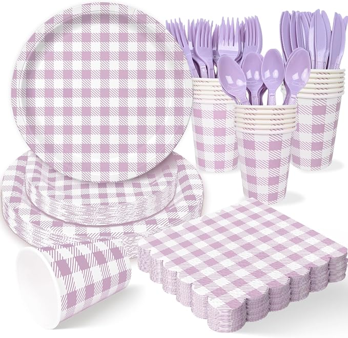 Vyntra Checkered Gingham Paper Plates and Napkins Set by PartyTablewareSupplies