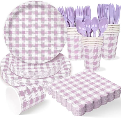 Vyntra Checkered Gingham Paper Plates and Napkins Set by PartyTablewareSupplies