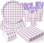 Vyntra Checkered Gingham Paper Plates and Napkins Set by PartyTablewareSupplies