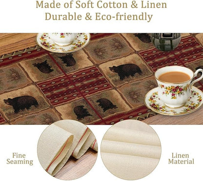 Rustic Bear Table Runner, Retro Vintage Bear Country Cabin Cottage Pine Tree - Image 5
