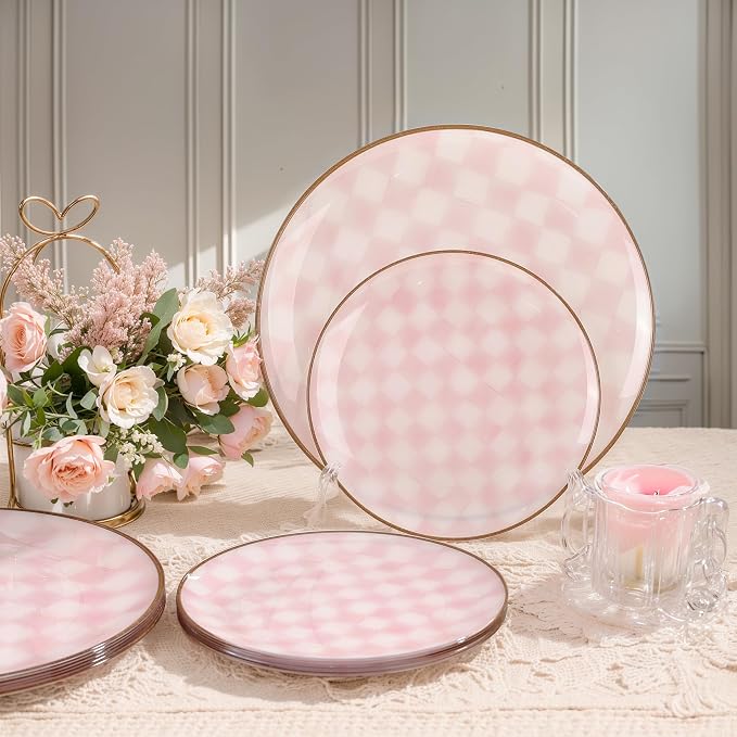U-QE 20PCS Pink Plastic Plates for Party - Image 3