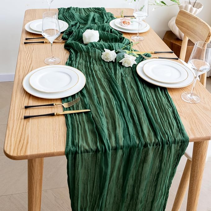Cheesecloth Table Runner Emerald Green 10FT Boho GauzeRunner - Image 6
